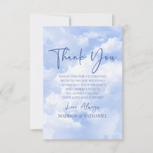 Carte De Remerciements Bleu blanc éclat nuages Mariage Photo personnalisé (Devant)