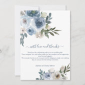 Carte De Remerciements Bleu Blanc Floral Vert Aquarelle Mariage (Devant)