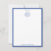 Carte De Remerciements Bleu blanc Main dessinée Sea Shells Plage Été (Devant)