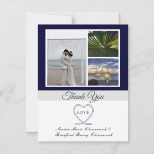 Carte De Remerciements Bleu Blanc Nautique Coeur Ancre Mariage Photo Tha