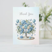 Carte De Remerciements Bleu blanc Vase Floral (Debout devant)