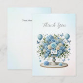Carte De Remerciements Bleu blanc Vase Floral (Devant / Derrière)