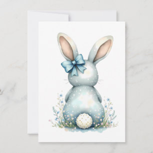 Carte De Remerciements Bleu Bunny Tail Lapin de Pâques avec Oeufs