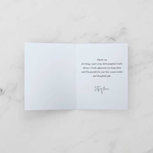 Carte De Remerciements Bleu Citrouille Automne bébé garçon (Intérieur)