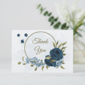 Carte De Remerciements bleu clair bleu marine bleu fleurs mariage botaniq (Debout devant)