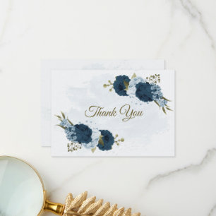 Carte De Remerciements bleu clair bleu marine bleu fleurs mariage botaniq