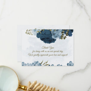 Carte De Remerciements bleu clair bleu marine bleu fleurs mariage botaniq
