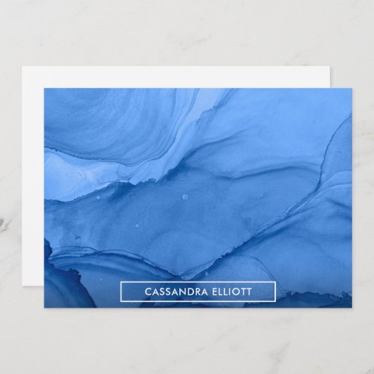 Carte De Remerciements Bleu clair Encre d'alcool Liquide Art Abstrait (Devant / Derrière)