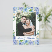 Carte De Remerciements Bleu clair Hydrangée Florale Photo Aquarelle (Debout devant)