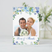 Carte De Remerciements Bleu clair Hydrangée Florale Photo Aquarelle (Debout devant)