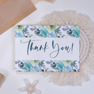 Carte De Remerciements Bleu clair Jaune Vert Floral Élégant