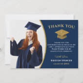 Carte De Remerciements Bleu classique Diplômé d'or photo (Devant)