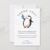 Carte De Remerciements Bleu cupcake pingouin célébration anniversaire gar (Devant)