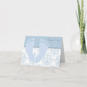 Carte De Remerciements Bleu Damassé Pieds de Bébé Bleus Remerciement de B
