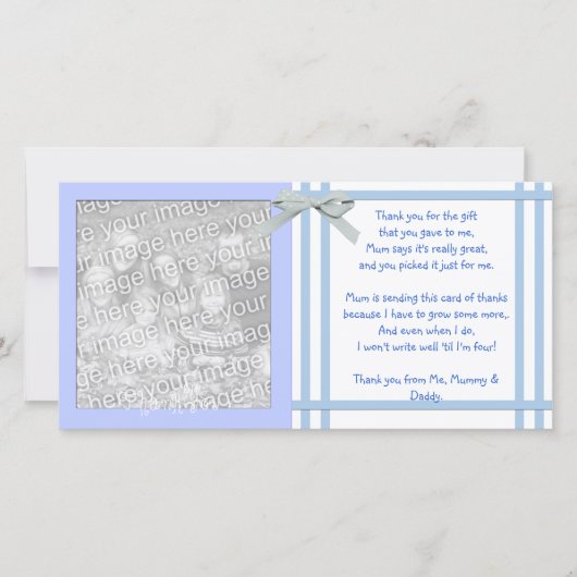 Carte de remerciements bleu de baby shower de bébé (Devant)