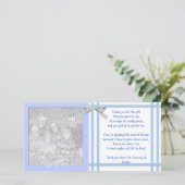 Carte de remerciements bleu de baby shower de bébé (Debout devant)