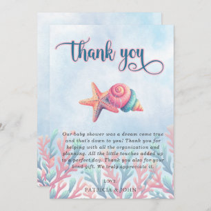 Carte De Remerciements Bleu de corail sous le Baby shower Sea Marine Life