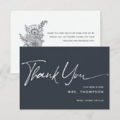 Carte De Remerciements Bleu de minuit minimal moderne script douche de ma (Devant / Derrière)