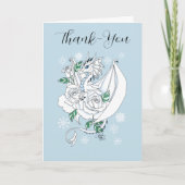 Carte De Remerciements Bleu des flocons de neige du dragon blanc d'hiver (Devant)