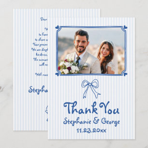 Carte De Remerciements Bleu dessiné à la main gribouillis mariage photo