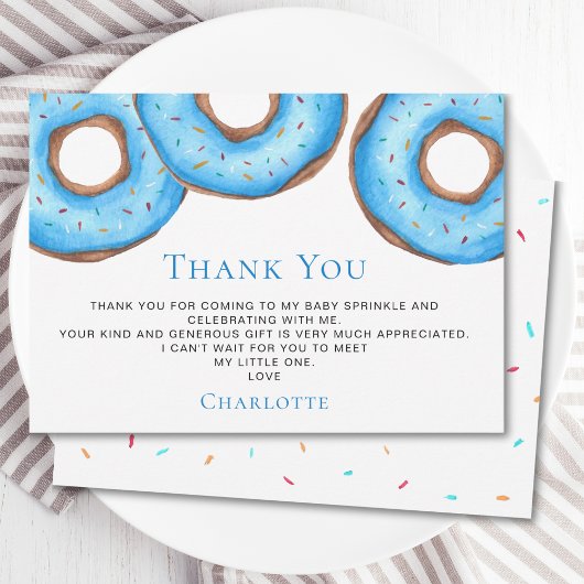 Carte De Remerciements Bleu Donuts Bébé saupoudrer