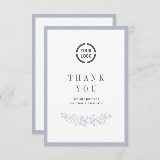 Carte De Remerciements Bleu Duché élégant botanique avec logo entreprise (Devant / Derrière)