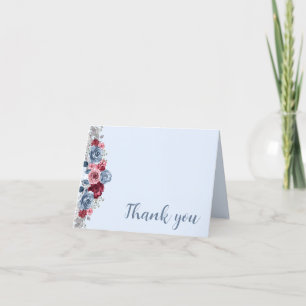 Carte De Remerciements Bleu Dusty et Mariage Bourgogne