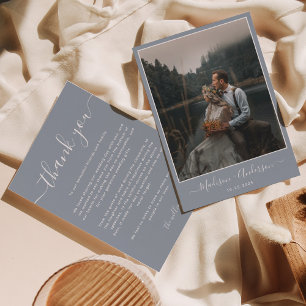 Carte De Remerciements Bleu Dusty moderne avec deux Mariages photo