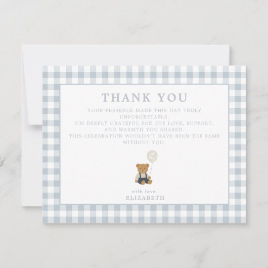 Carte de remerciements bleu En vichy Teddy Bear (Devant)