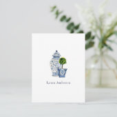 Carte De Remerciements Bleu et blanc et plat topiaire (Debout devant)