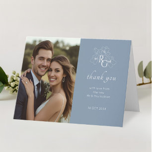 Carte De Remerciements Bleu et blanc Mariage plié photo chic