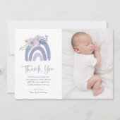 Carte De Remerciements Bleu et pourpre | Photo Baby shower arc-en-ciel (Devant)