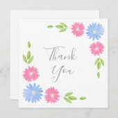 Carte De Remerciements Bleu et rose Aquarelle (Devant / Derrière)