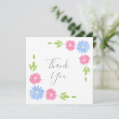 Carte De Remerciements Bleu et rose Aquarelle (Debout devant)