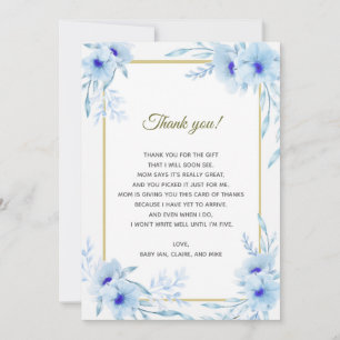 Carte de remerciements bleu floral de baby shower