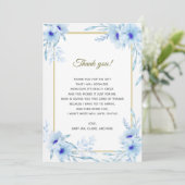 Carte de remerciements bleu floral de baby shower (Debout devant)