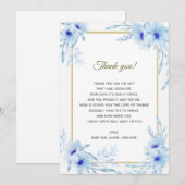 Carte de remerciements bleu floral de baby shower (Devant / Derrière)