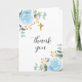 Carte De Remerciements Bleu flores eucalyptus croix photo baptême (Devant)