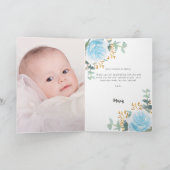 Carte De Remerciements Bleu flores eucalyptus croix photo baptême (Intérieur)