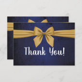 Carte De Remerciements Bleu foncé avec Bow or (Devant / Derrière)