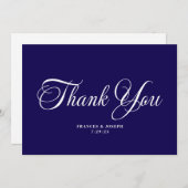 Carte De Remerciements Bleu foncé Beau Mariage de script officiel (Devant / Derrière)