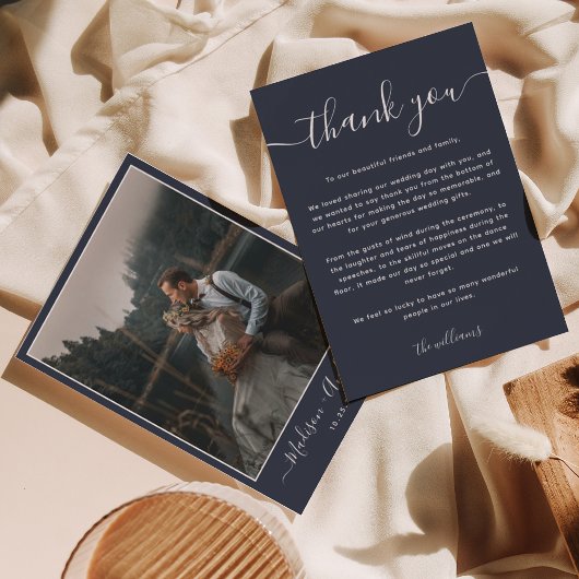 Carte De Remerciements Bleu foncé moderne avec deux Mariages photo