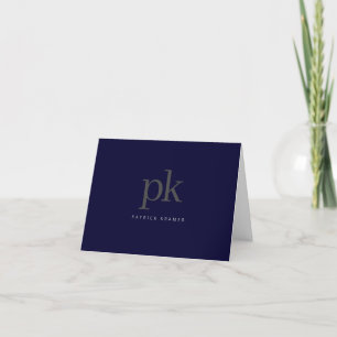 Carte De Remerciements Bleu foncé Simple Monogramme Nom Plat