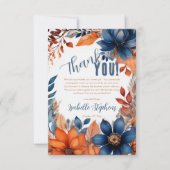 Carte De Remerciements Bleu | Garçon Terracotta Fleur Automne Baby Shower (Devant)