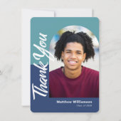 Carte De Remerciements Bleu Graduation Photo Bold Arch Script Moderne (Devant)