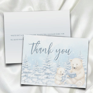 Carte De Remerciements Bleu Hiver Ours polaire Aquarelle Baby shower plat