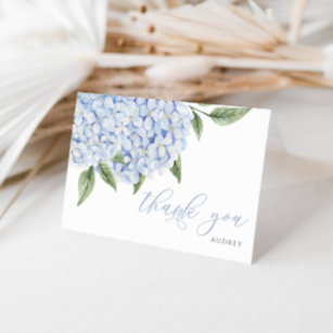 Carte De Remerciements Bleu Hydrangea Aquarelle Fleurs Script