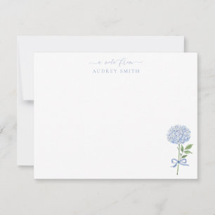 Carte De Remerciements Bleu Hydrangea Aquarelle Fleurs Script