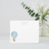 Carte De Remerciements Bleu lapin dans l'air chaud ballon bébé garçon (Debout devant)