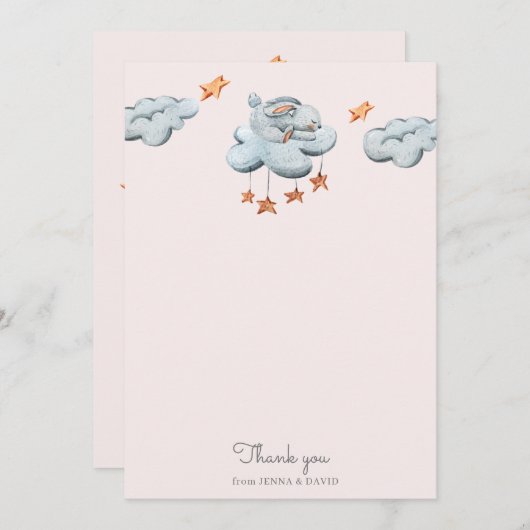 carte de remerciements bleu lapin mignon (Devant / Derrière)